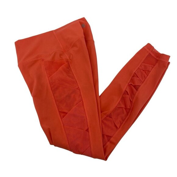 Lululemon Size 6 Mesh Rise and Flow Leggings Criss Cross Orange Coral NO SIZE - Picture 5 of 15